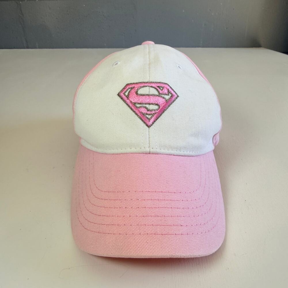Supergirl Youth Baseball Cap Hat Girls Pink White Glitter Logo Adjustable Kids